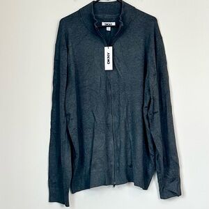 NWT DKNY Men's Charcoal Heather Gray Full Zip Sweater - Size: 2XL